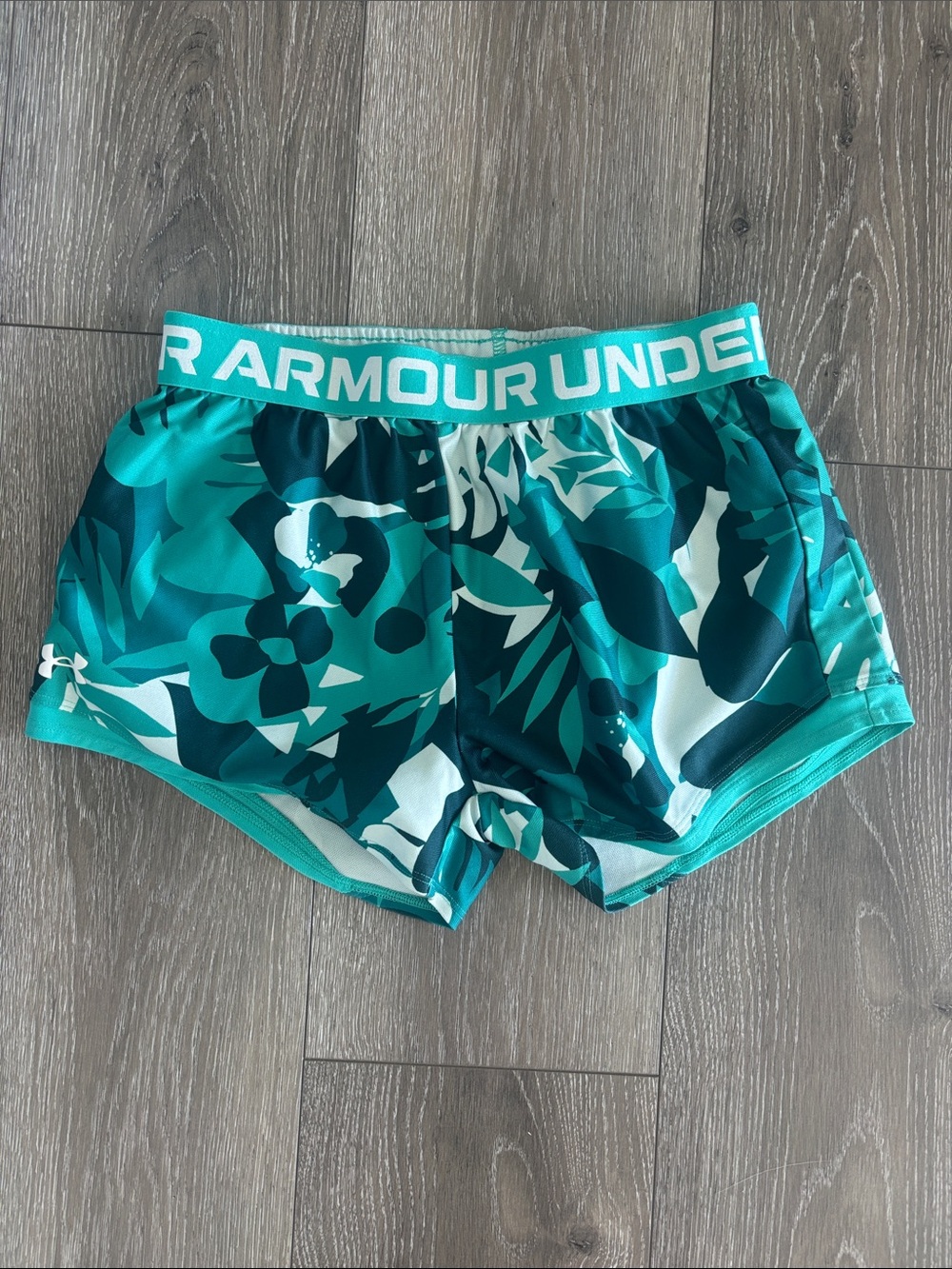 Under Armour Teal and White Floral Training Shorts, YLG